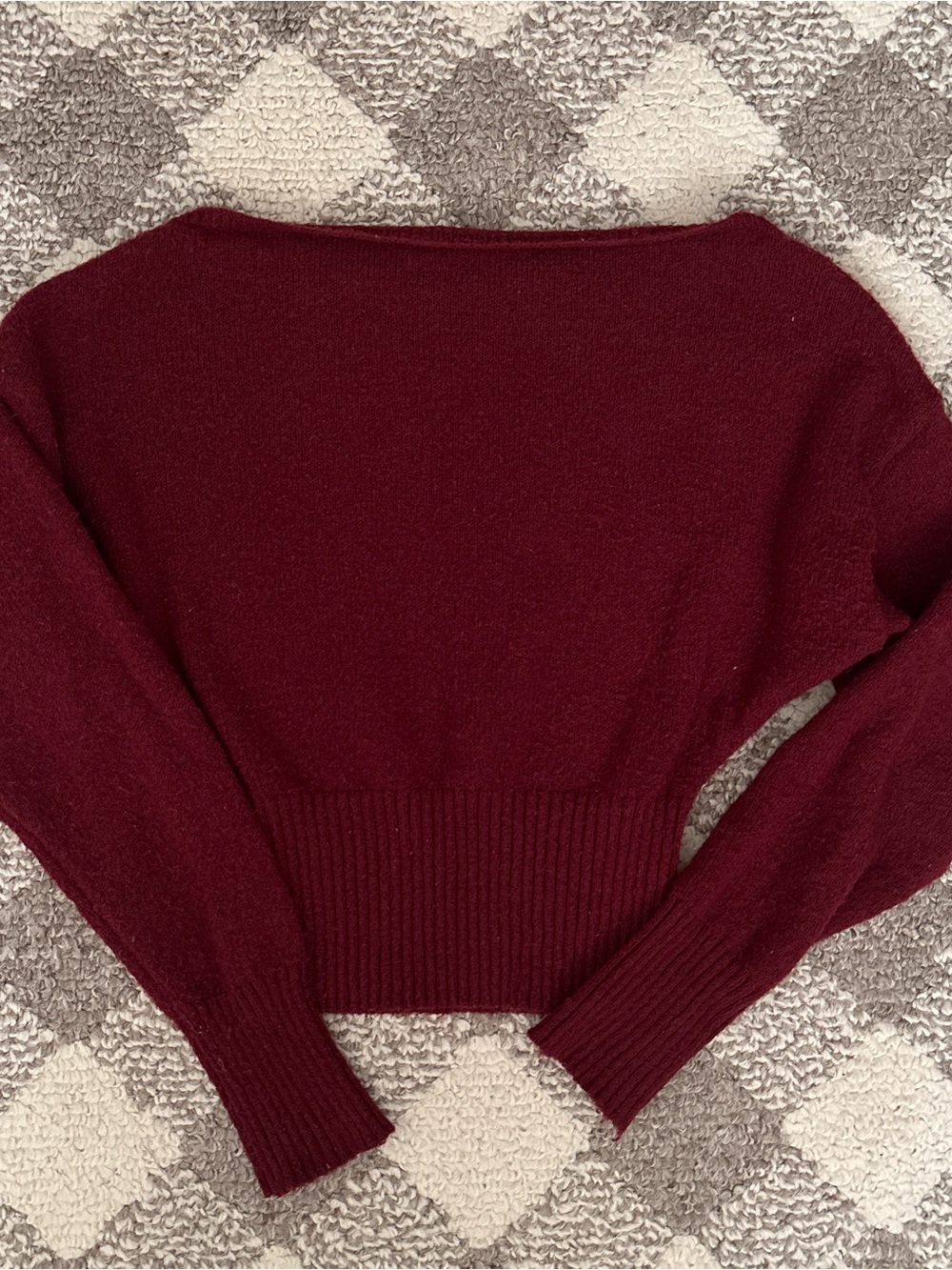 Garage Off-the-Shoulder Maroon Knit Sweater